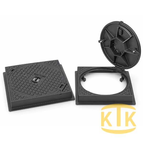 DKT-600-B4 Döküm Yuvarlak Rögar Kapağı Takımı Ø600 mm (kare çerçeve) | B125 ürün görseli