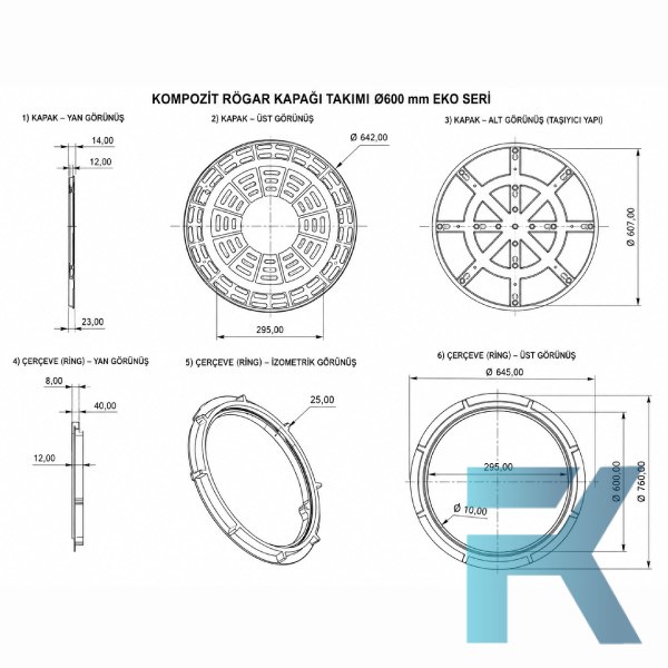 FK-600-EKO-5B-B125 Kompozit Yuvarlak Rögar Kapağı Takımı Eko Seri Ø600 mm | B125