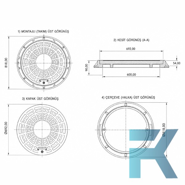 FK-600-54D-D400 Kompozit Yuvarlak Rögar Kapağı Takımı Ø600 mm | D400